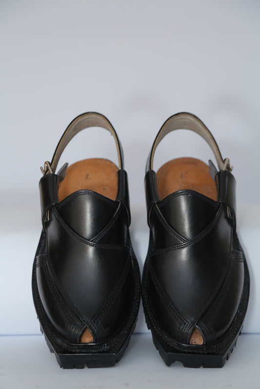 Jet Black Quetta Norozi Chappal with Double Sole